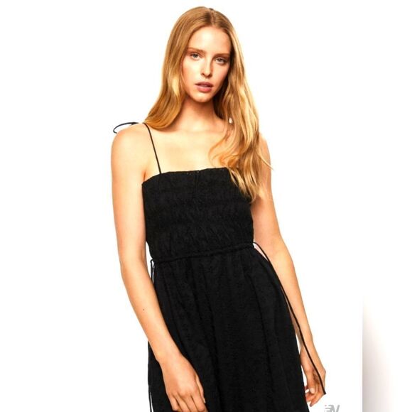 Mango Black Open Work Eyelet Halter with Ruffle Hem Dress - Picture 2 of 12